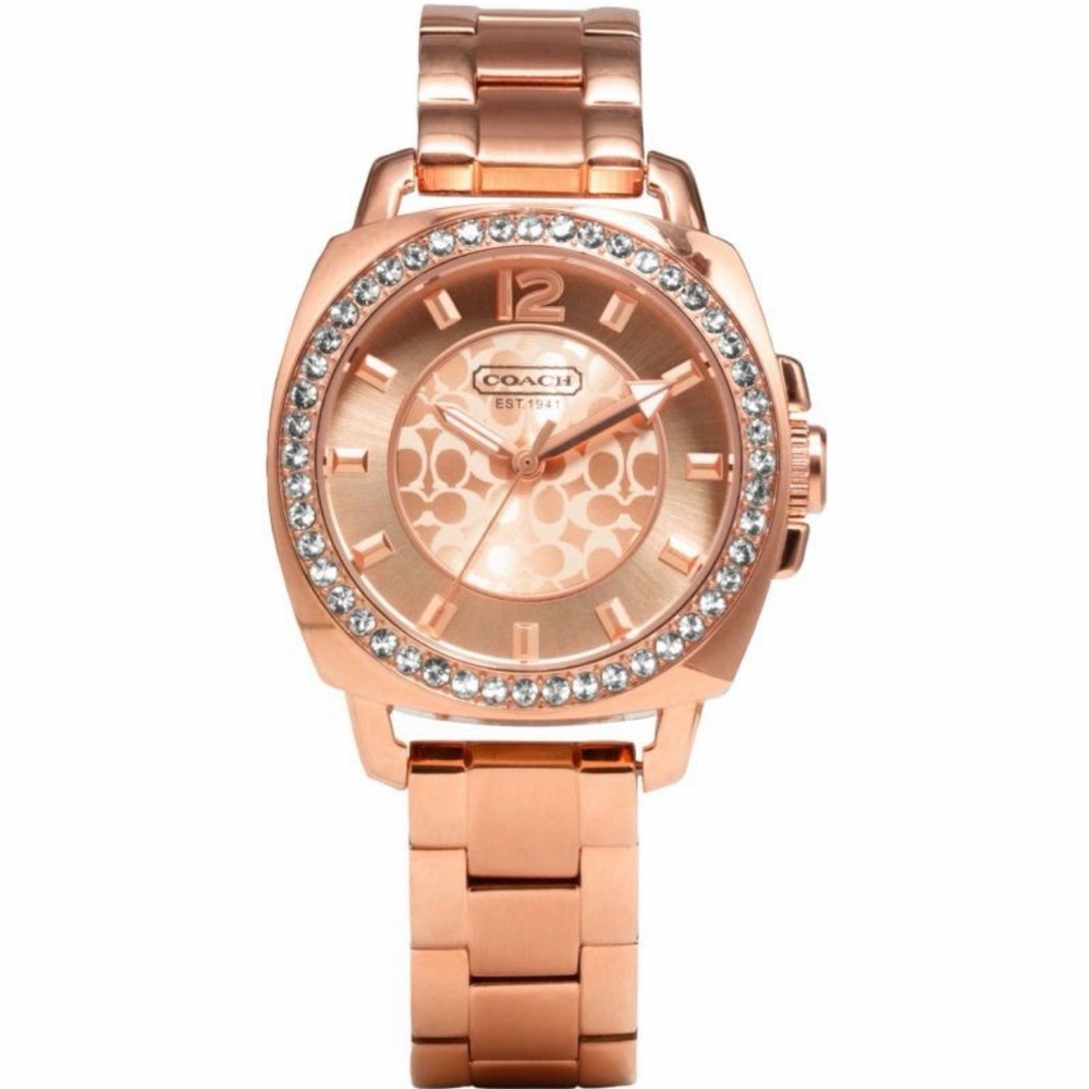 Authentic 2011 Coach Women's Rose Gold Boyfriend Watch with Crystal Accents
